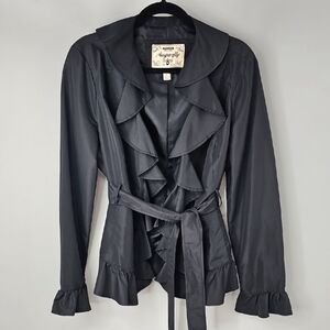 Sugarfly Vintage Y2K Ruffled Peacoat Lightweight Jacket wPockets Whimsigoth Glam